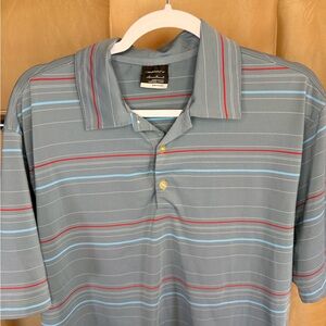 Nike Men's Polo Shirt - Gray with Blue and Red Stripes